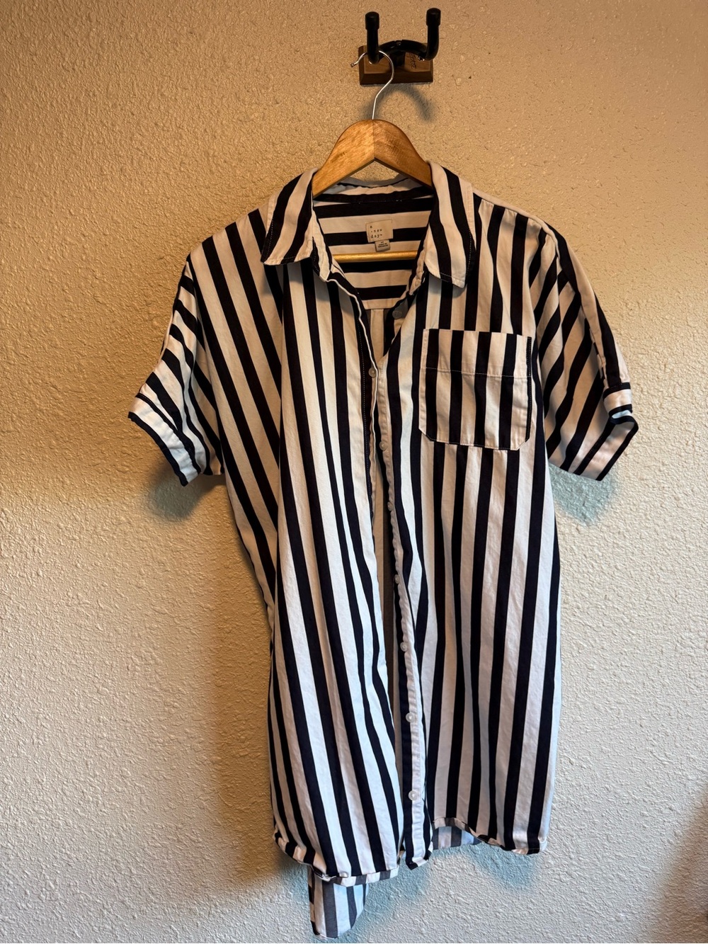 a new day Black & White Vertical Stripe Short-Sleeve Button-Down Shirt
